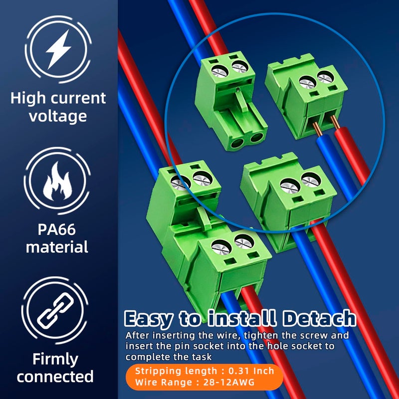 DaFuRui 28 Pairs 5.08mm Pitch PCB Mount Screw Phoenix Type Connector PCB Mount Screw Terminal Block Connector(12 Pairs 2PIN/10 Pairs 3PIN/4 Pairs 4PIN/2 Pairs 5PIN) - Image 5